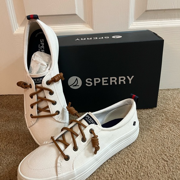 Sperry Shoes - Sperry Women’s NWT White Canvas Platform Sneakers with Brown Laces